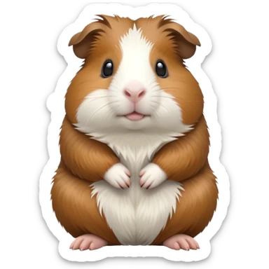 cinematic-[guinea pig]-realistic-full-body-sitting-emoji,-tiny-paws-tucked-close,-head-tilted-dramatically,-fluffy-[brown and white]-fur,-simplified-yet-realistic-focused-features,-highly-detailed,-glowing-with-an-almost-sarcastic-glow sticker