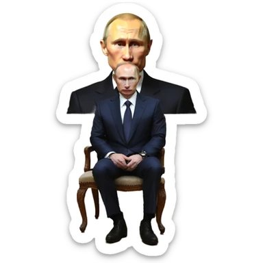 Putin sitting in front of a big old painting. sticker