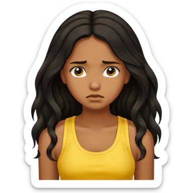 brown pretty bratz girl with long wavy black hair, wearing a yellow tank top. looking sad sticker