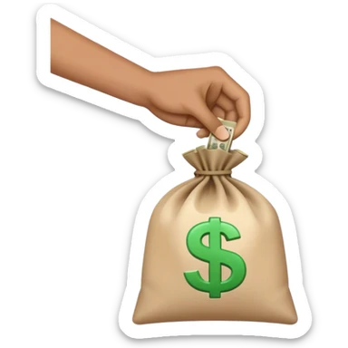 A bag of money on the palm of a hand sticker