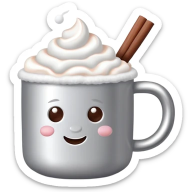 hot chocolate in a silver colored mug with marshmallows  sticker
