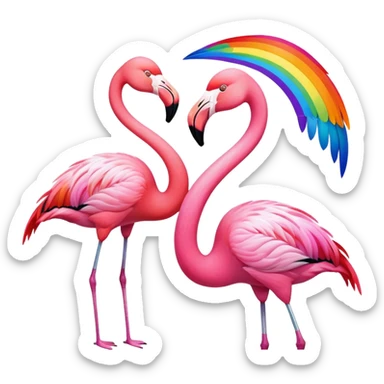 flamingo with second flamingo in rainbow  sticker