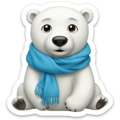 sitting polar bear in a blue scarf sticker