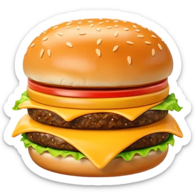 A cute 3D emoji-style letter “A” shaped like a burger, glossy finish, sesame bun forming the top and bottom, melted cheese, lettuce and patty integrated into the letter shape, smooth cartoon design, soft lighting, clean background, high-quality modern emoji look. sticker