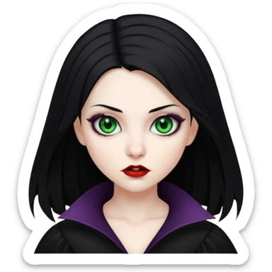 vampire goth girl with black hair and green eyes sticker