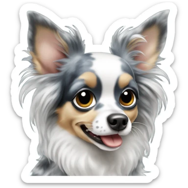 Blue merle chihuahua long hair with spotted face over bite sticker