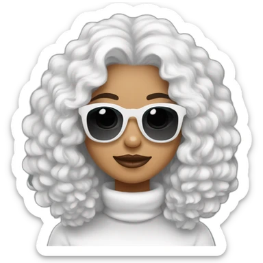 mujer cabello negro largo gafas y perro bichon maltés blanco sticker