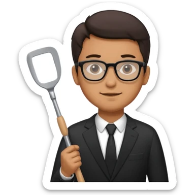 man with glasses wearing a suit and holding a spatula sticker