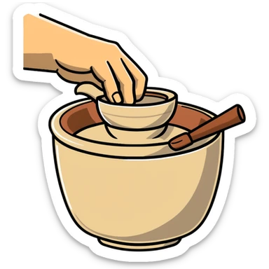 thumb pressing side of clay onto a silver pottery wheel, thumb at the bottom of the clay, pottery gesture sticker
