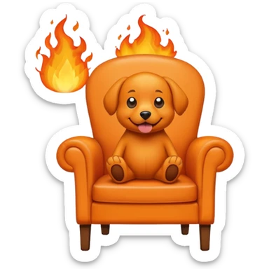 A cartoon orange dog on chair sitting in a house on fire and saying I'm fine sticker