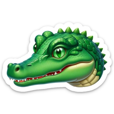Cinematic Noble Crocodile Portrait Emoji, Poised and regal, with a powerful, elongated build and a rugged, scaly emerald-green hide, piercing cold eyes, Simplified yet sharp and sophisticated features, highly detailed, glowing with a soft, dignified glow, high shine, intelligent and formidable, stylized with an air of ancient might, focused and attentive, soft glowing outline, capturing the essence of a watchful and commanding reptile, so majestic it feels as though it could silently slide out of the screen with effortless authority! sticker