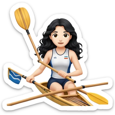 girl with long black wavy hair rowing in Olympic rowing sport, with single oar sticker