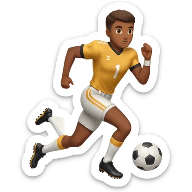 Emoji of a football player in uniform, actively running or kicking a ball, with a determined expression. sticker