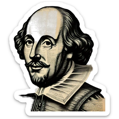 Shakespeare made of newspaper cuttings handwriting 420 hemp roses flowers plants leaves sticker