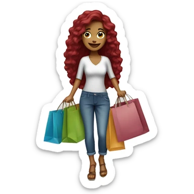 Long Burgundy haired girl, shopaholic, carrying a lot of shopping bags sticker
