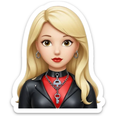 Dominatrix with blonde hair, latex outfit, old fashioned key necklace sticker