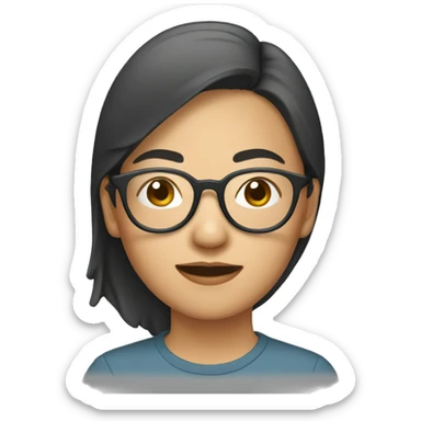 An Asian woman wears round glasse sticker