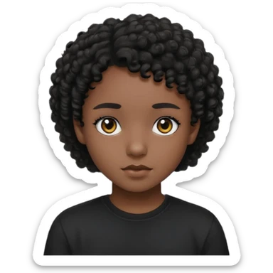Un adolecente con camisa negra, pelo rizo, pelo corto, de color moreno su piel, ojos negross sticker