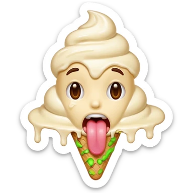 face covered in melted vanilla ice cream with tongue out sticker