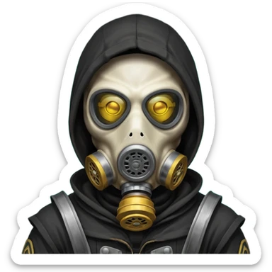 skeleton wearing a gas mask portrait, head and shoulders only, dark hood, glowing eyes inside mask, post-apocalyptic vibe, 3D cartoon, mobile game icon style, clean background, no text, no watermark
 sticker