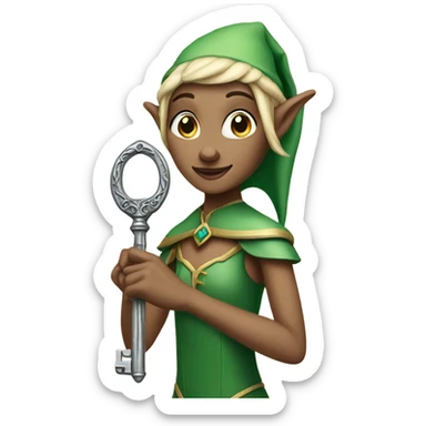 an elf woman login holding a big key sticker
