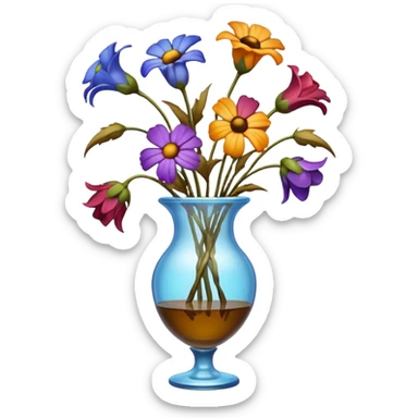 dead wilted flowers hanging in a vase sticker