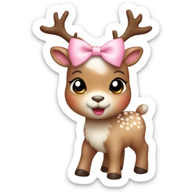 cute baby reindeer with  light pink bow sticker