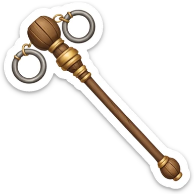 Wooden monk’s staff with metal rings at top. sticker