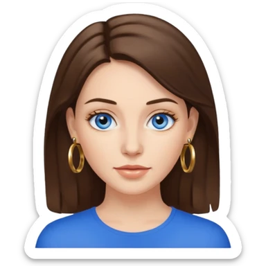 White woman with medium brunette hair, blue eyes and gold hoop earrings  sticker