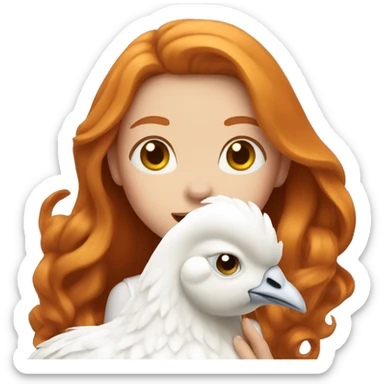Ginger girl with Long hair and a white hen inside her Arms  sticker