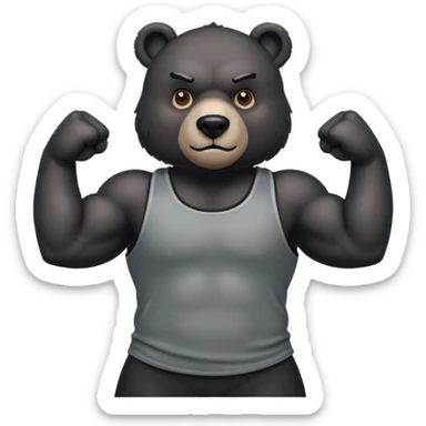 flexing bear with tanktop with black furr sticker