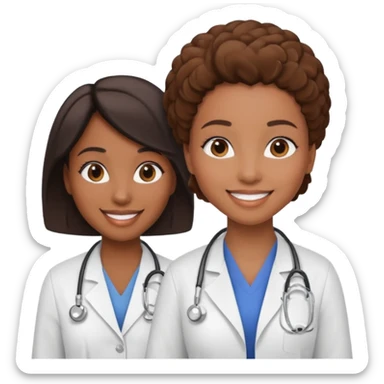 black female doctor and white technician no white coat on technician sticker
