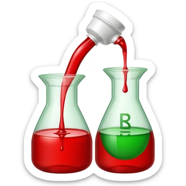 emoji showing two bottles pouring different colored liquids red and green into a single transparent container with a mathematical ratio symbol above the container sticker