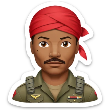 Carl Weathers as Dillon from Predator movie, muscular man in military gear with bandana sticker