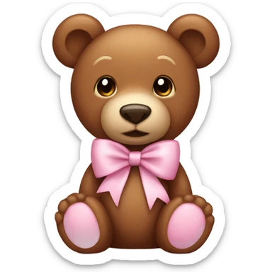 Brown teddy bear wearing pastel pink bow sticker