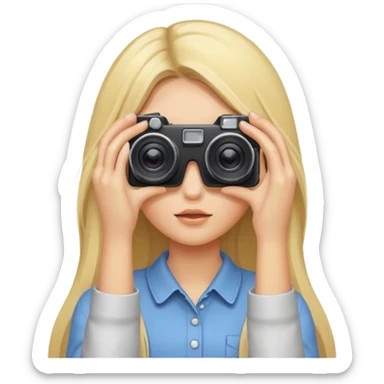 blonde cartoon girl taking picture camera in front of her face long hair over both eyes sticker