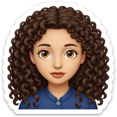 Woman with light skin and dark brown eyes and dark brown long curly hair sticker