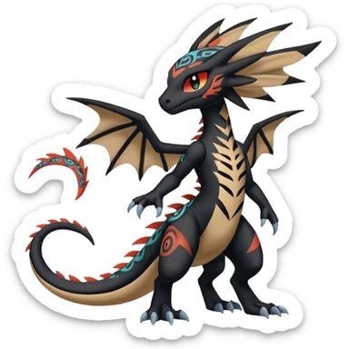 Meloetta-Stitch-Zekrom-Salandit-fusion, full body, tribal markings  sticker