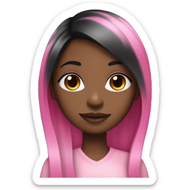 black girl with long straight black hair and pink highlights and long eyelashes sticker