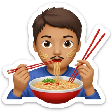Create a person having noodles dinner. sticker