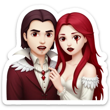 Vampire man biting angel woman sticker