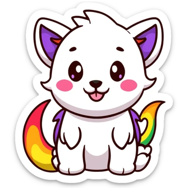 Adorable dragon puppy breathing tiny rainbow flames sticker