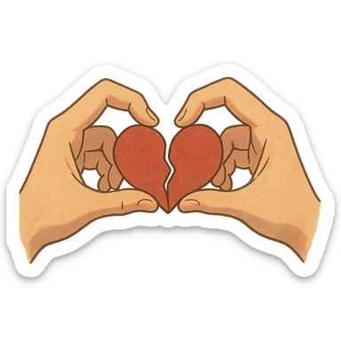 two hands each with half a heart, forming a heart in ghibli style sticker