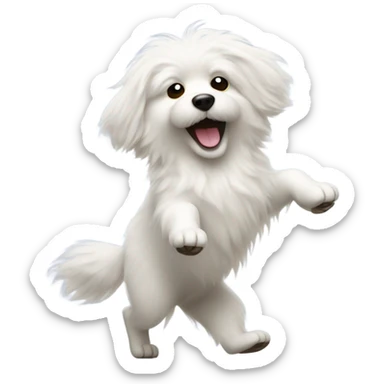 White fluffy dog dancing with headphones  sticker