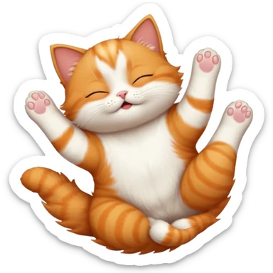 ginger and white small cat in funny positions upside down with eyes closed sticker