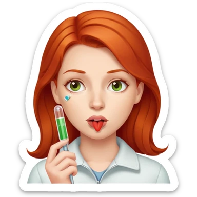 Redhead woman with thermometer in her mouth sticker