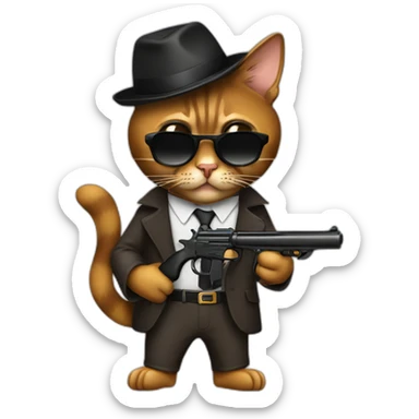 gangster-with-a-Abyssinian cat-gun-and-sunglasses-drinking-coffee sticker