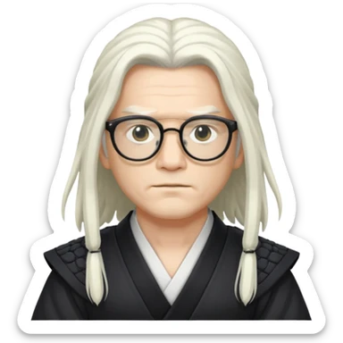 Long Haired Samurai with Glasses, white Long-haired ronin adjusting black spectacles sticker