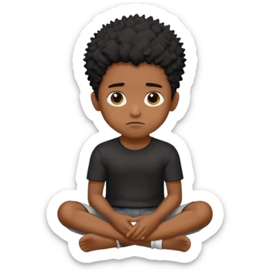 cute brown skin boy, no smile just sitting there looking tuff, black hair, sponge messy freeform’s.  sticker