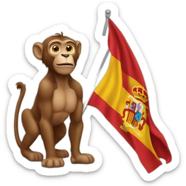 Un singe qui tien drapeau Espagne sticker